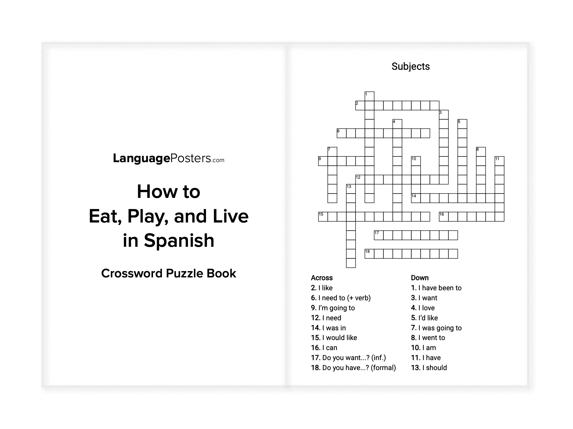 LanguagePosters.com - How to Eat, Play, and Live in Spanish Crossword Puzzle Book Preview