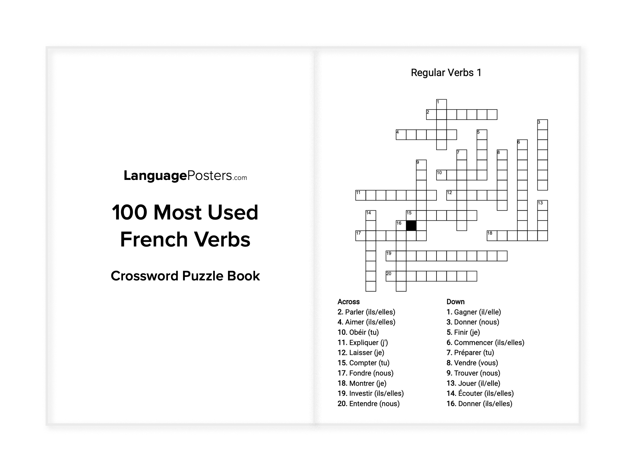 LanguagePosters.com - 100 Most Used French Verbs Crossword Puzzle Book Preview