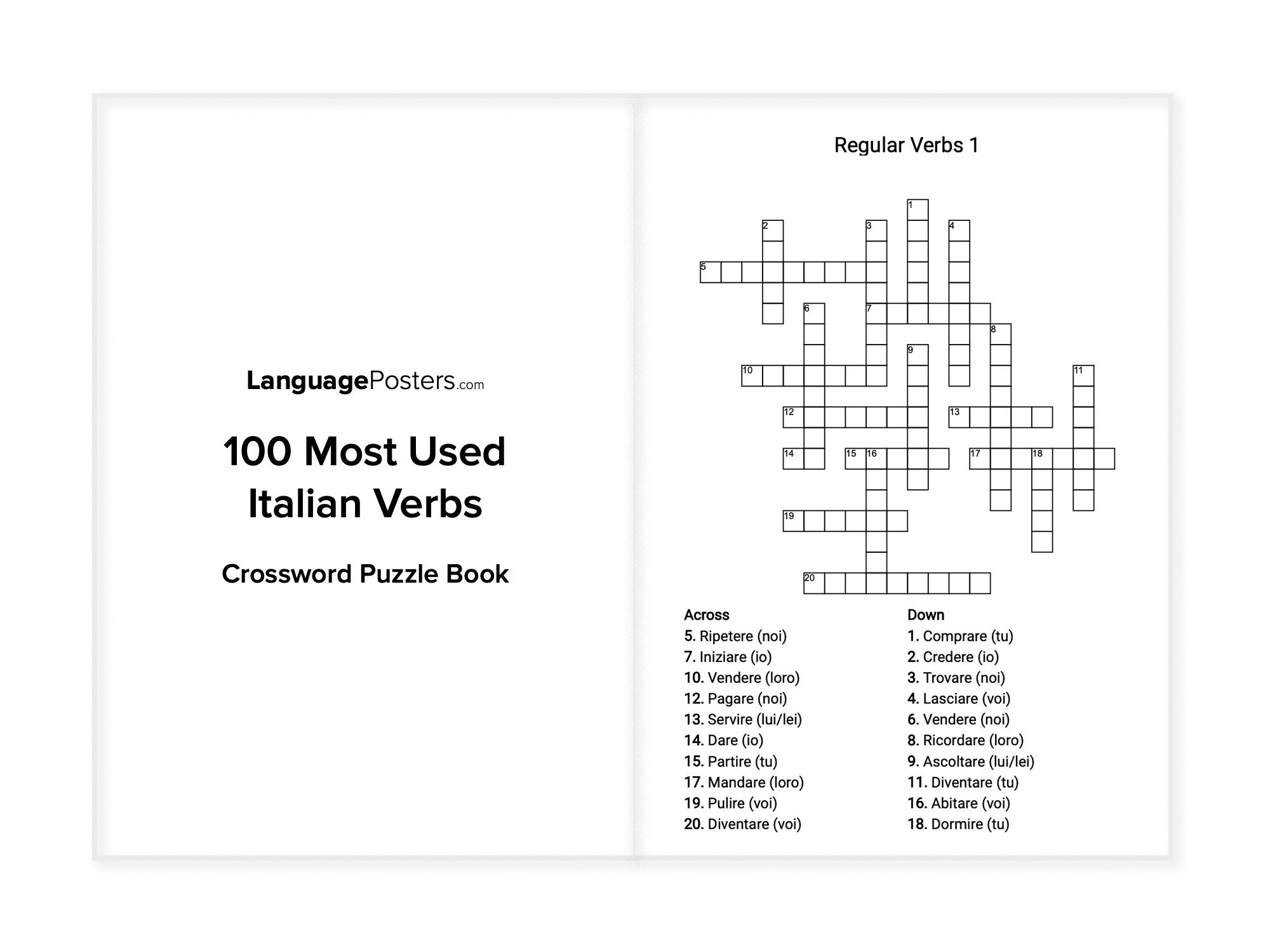 LanguagePosters.com - 100 Most Used Italian Verbs Crossword Puzzle Book Preview
